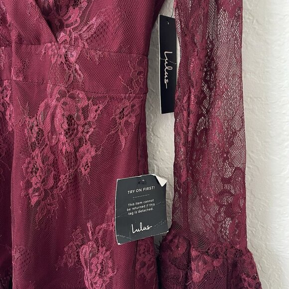 Lulus Whimsigoth Mini Dress Size S Burgendy Red Babydoll Lace Dark Romantic Vamp - Picture 4 of 16